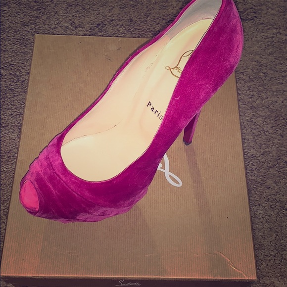 Christian Louboutin Shoes - Hot Pink Velvet Christian Louboutin Peep Toe Heel
